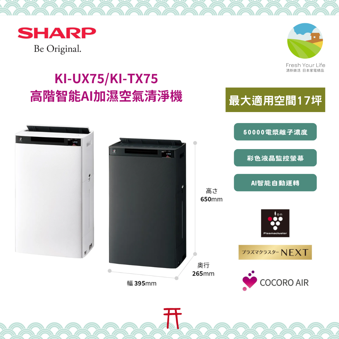 Sharp 2025年式頂級款大坪數空氣清淨機UX100/UX75與2024年式TX100/TX75的功能介紹與規格比較