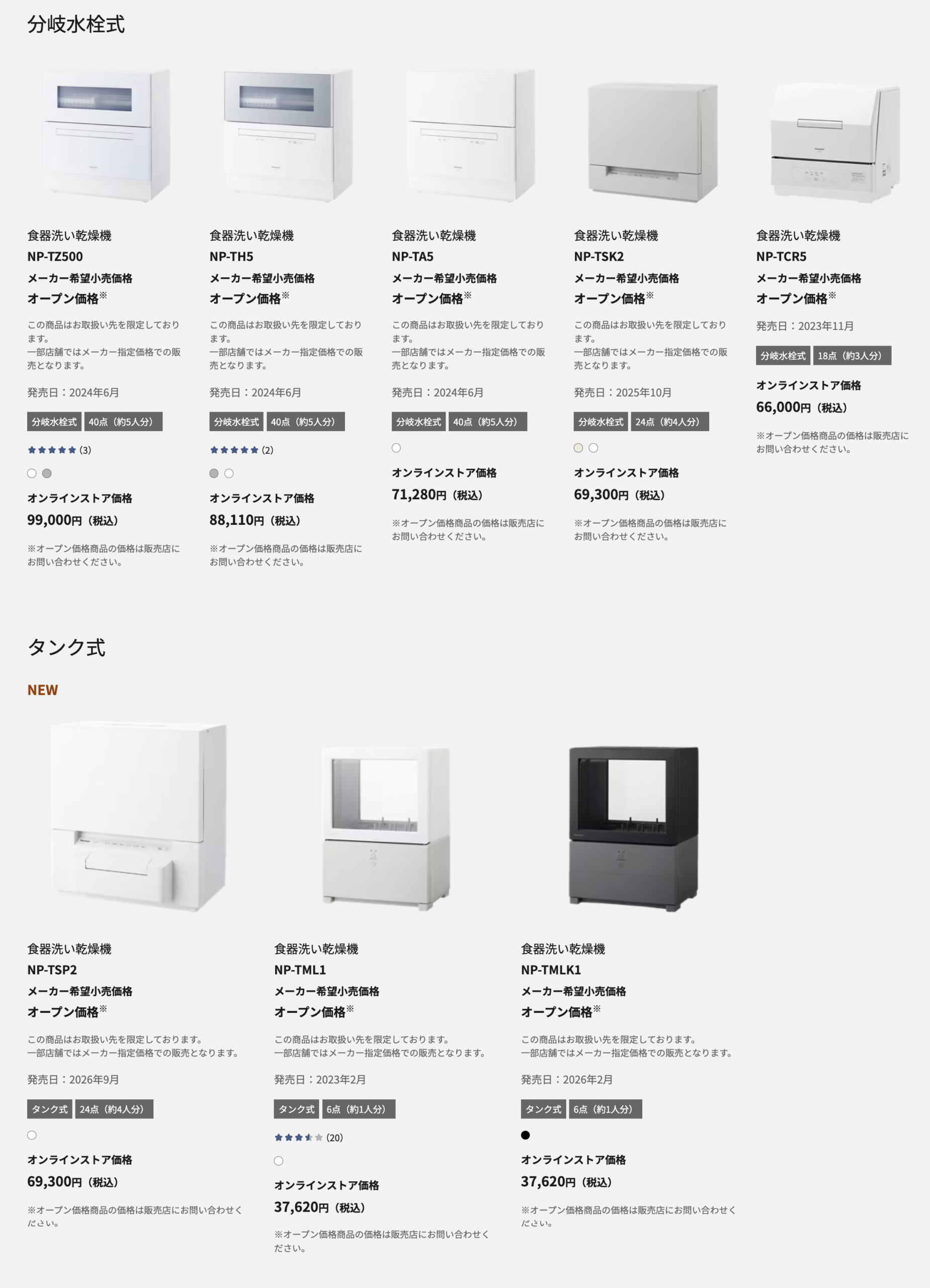 Panasonic 檯面式洗碗機功能規格比較表-2026年末更新版
